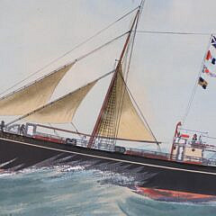 English Watercolor “Portrait of the Ship Castlearth Steamsailer on the Open Sea”