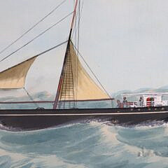 English Watercolor “Portrait of the Ship Castlearth Steamsailer on the Open Sea”
