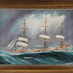 Oil on Artist Board "Three Masted Vessel in a Gale", 19th Century
