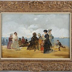 Henry Mastingre Oil on Masonite "Impressionist-Style Coastal Beach Scene"
