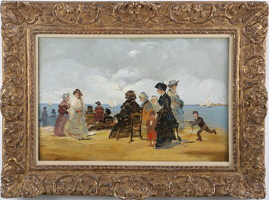 Henry Mastingre Oil on Masonite "Impressionist-Style Coastal Beach Scene"