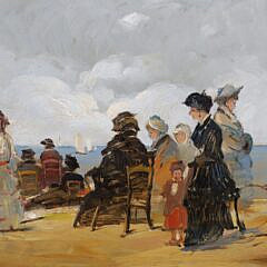 Henry Mastingre Oil on Masonite “Impressionist-Style Coastal Beach Scene”