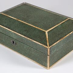 Vintage Green Shagreen Canted Lid Box with Contrasting Trim
