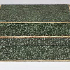 Vintage Green Shagreen Canted Lid Box with Contrasting Trim