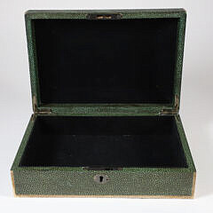 Vintage Green Shagreen Canted Lid Box with Contrasting Trim