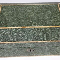 Vintage Green Shagreen Canted Lid Box with Contrasting Trim