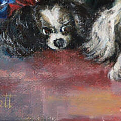 H.W Scott Oil on Board “Two Spaniels and Their Water Bowl”