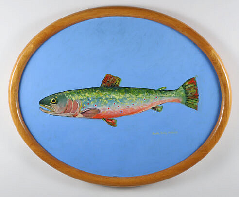 Sandra Farley Aldrich Oval Oil on Canvas "Portrait of a Brook Trout"