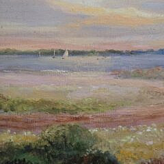 Nantucket Oil on Canvas, “Sails at Dusk”, Coastal Landscape Painting
