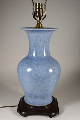 Chinese Porcelain Blue Crackle Glazed Lamp