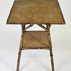 Antique English, “Tortoiseshell”, Bamboo Two-Tier Table