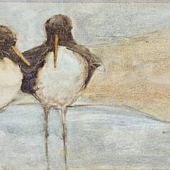 Joan Griswold Oil on Canvas, “Piping Plover”, Coastal Still Life Painting