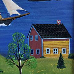 Vintage Steve Klein American Folk Art Oil on Artist Board, “Seaside Light”, Painting
