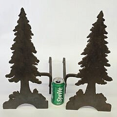 Pair of Vintage Iron Figural Christmas Tree Andirons, 20th century