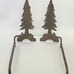 Pair of Vintage Iron Figural Christmas Tree Andirons, 20th century