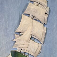 Vintage Relief Carved and Painted Clipper Ship Wall Plaque