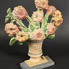 Antique American Hubley Cast Iron Flower Basket Doorstop, circa 1920s