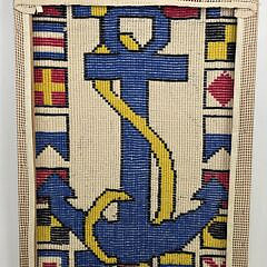 Vintage Nautical Anchor and Signal Flag Pictorial Hooked Rug Carpet
