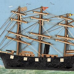 Antique American Folk Art Coastal Clipper Ship Diorama, circa 1920s