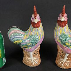 Pair of Vintage Chinese Export Style Famille Rose Figural Roosters, 20th century