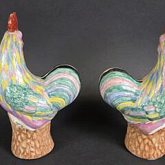Pair of Vintage Chinese Export Style Famille Rose Figural Roosters, 20th century