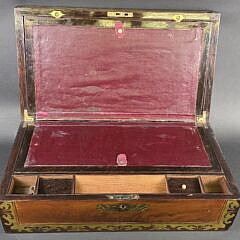 Fine Antique Anglo Indian Brass Inlaid Campaign Lap Desk Box