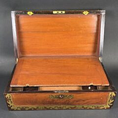Fine Antique Anglo Indian Brass Inlaid Campaign Lap Desk Box