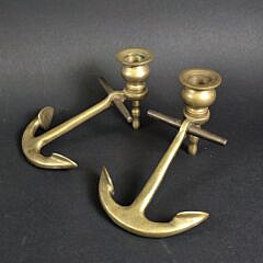 Pair of Vintage Brass Anchor form Chamber Candlesticks
