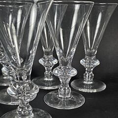 Set of Six Signed Steuben Clear Glass Trumpet Form Champagne Glasses