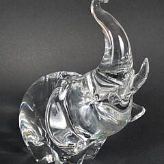 Vintage Signed Steuben Clear Glass Figural Trumpeting Elephant Figurine