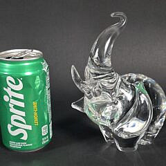 Vintage Signed Steuben Clear Glass Figural Trumpeting Elephant Figurine