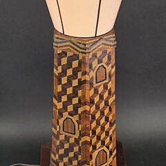 Vintage Multiwood Inlaid Lighthouse Form Table Lamp, 20th century