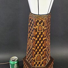 Vintage Multiwood Inlaid Lighthouse Form Table Lamp, 20th century