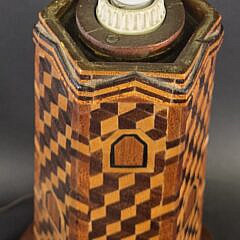 Vintage Multiwood Inlaid Lighthouse Form Table Lamp, 20th century