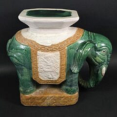 Vintage Green Glazed Figural Ceramic Chinese Royal Elephant Garden Stool