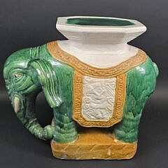 Vintage Green Glazed Figural Ceramic Chinese Royal Elephant Garden Stool