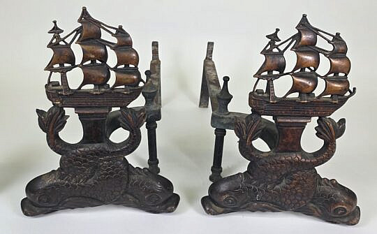 5164-955 Dolphin Ship Andirons A