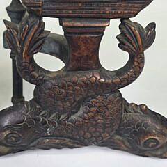 Pair of Scarce Antique Bronze Double Dolphin and Clipper Ship Nautical Andirons, circa 1920s
