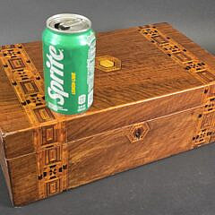 Antique Multiwood Inlaid Traveling Lap Desk Box, 19th century