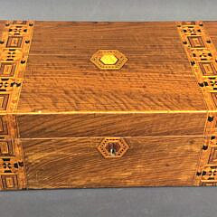 Antique Multiwood Inlaid Traveling Lap Desk Box, 19th century