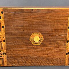 Antique Multiwood Inlaid Traveling Lap Desk Box, 19th century