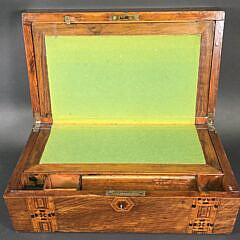 Antique Multiwood Inlaid Traveling Lap Desk Box, 19th century