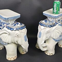 Pair of Vintage White Glazed Figural Ceramic Chinese Royal Elephant Garden Stools, 20th Century