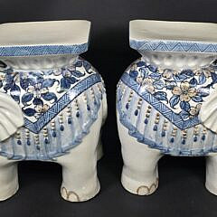 Pair of Vintage White Glazed Figural Ceramic Chinese Royal Elephant Garden Stools, 20th Century