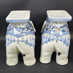 Pair of Vintage White Glazed Figural Ceramic Chinese Royal Elephant Garden Stools, 20th Century