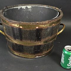 Antique English Oak Brass Bound Peat Bucket Barrel, 19th Century