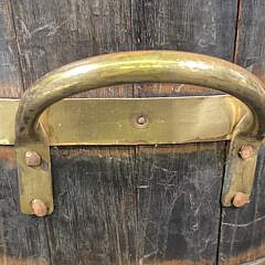 Antique English Oak Brass Bound Peat Bucket Barrel, 19th Century
