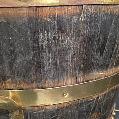 Antique English Oak Brass Bound Peat Bucket Barrel, 19th Century