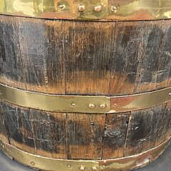 Antique English Oak Brass Bound Peat Bucket Barrel, 19th Century