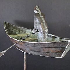 Vintage John Garret Thew Figural Copper, “Dory Fisherman” Weathervane, circa 1977